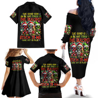 Sugar Skull Santa Family Matching Off Shoulder Long Sleeve Dress and Hawaiian Shirt The Good Girl In Me Got Tired So Bitch In Me Came Out - Wonder Print Shop