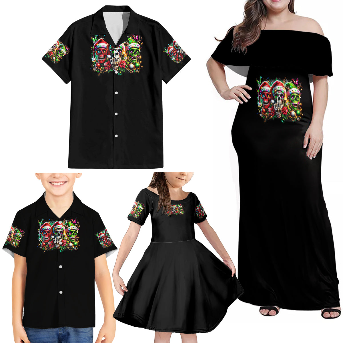 Sugar Skull Santa Family Matching Off Shoulder Maxi Dress and Hawaiian Shirt The Good Girl In Me Got Tired So Bitch In Me Came Out - Wonder Print Shop