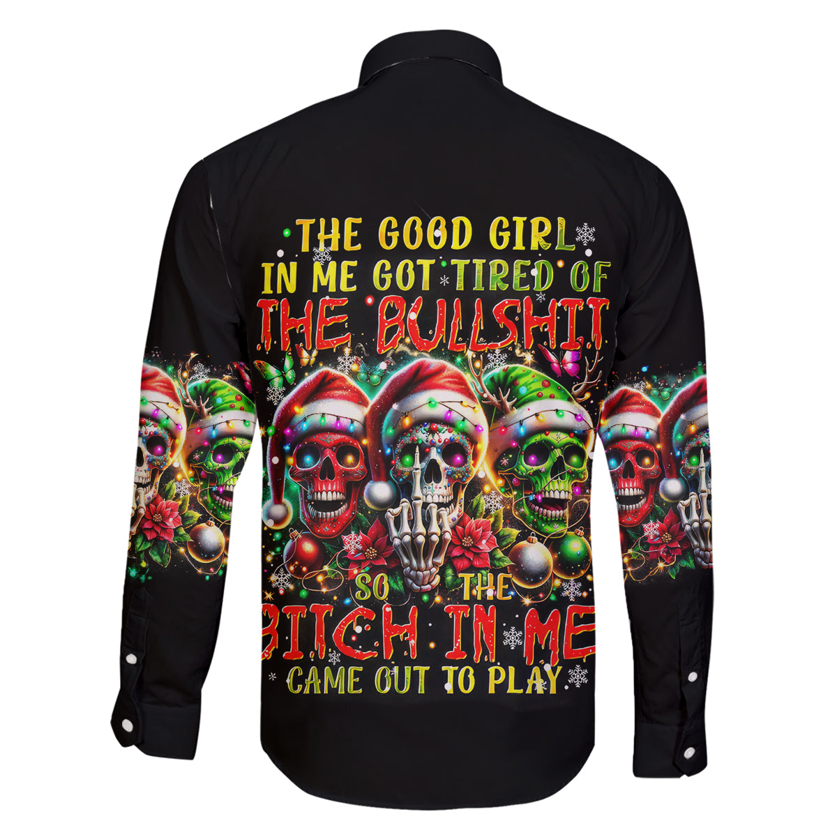 Sugar Skull Santa Family Matching Off Shoulder Short Dress and Hawaiian Shirt The Good Girl In Me Got Tired So Bitch In Me Came Out - Wonder Print Shop