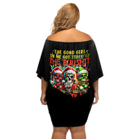 Sugar Skull Santa Family Matching Off Shoulder Short Dress and Hawaiian Shirt The Good Girl In Me Got Tired So Bitch In Me Came Out - Wonder Print Shop