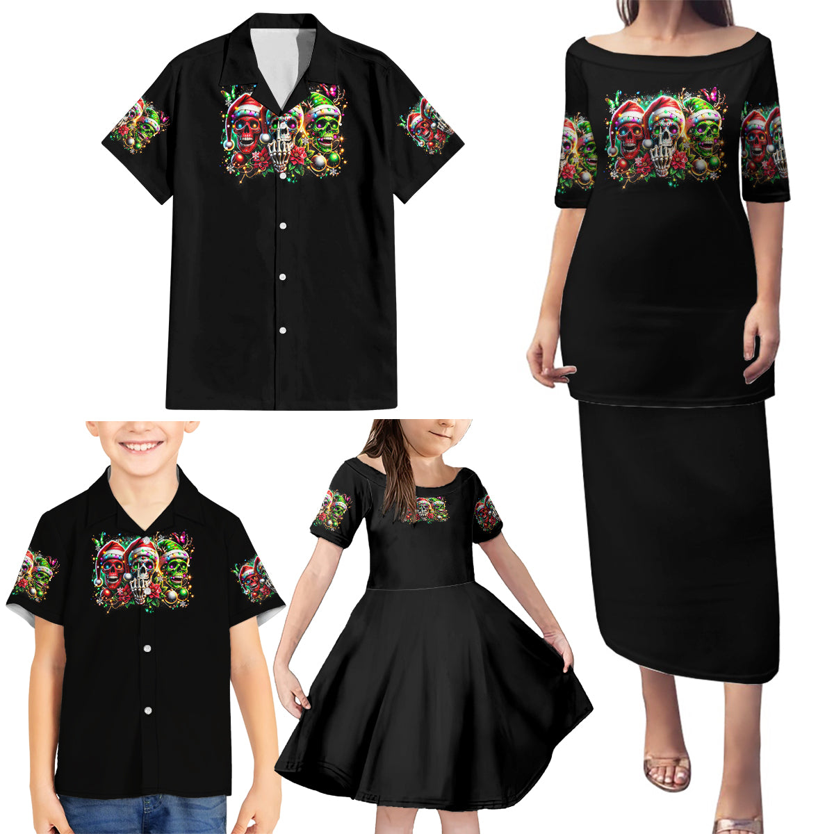 Sugar Skull Santa Family Matching Puletasi Dress and Hawaiian Shirt The Good Girl In Me Got Tired So Bitch In Me Came Out - Wonder Print Shop