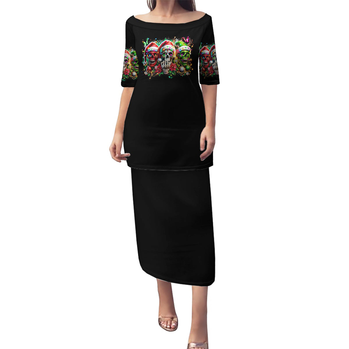 Sugar Skull Santa Family Matching Puletasi Dress and Hawaiian Shirt The Good Girl In Me Got Tired So Bitch In Me Came Out - Wonder Print Shop