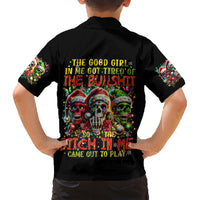 Sugar Skull Santa Family Matching Short Sleeve Bodycon Dress and Hawaiian Shirt The Good Girl In Me Got Tired So Bitch In Me Came Out - Wonder Print Shop