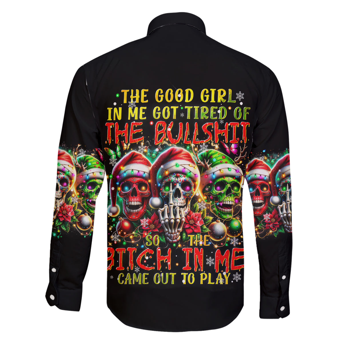 Sugar Skull Santa Family Matching Short Sleeve Bodycon Dress and Hawaiian Shirt The Good Girl In Me Got Tired So Bitch In Me Came Out - Wonder Print Shop