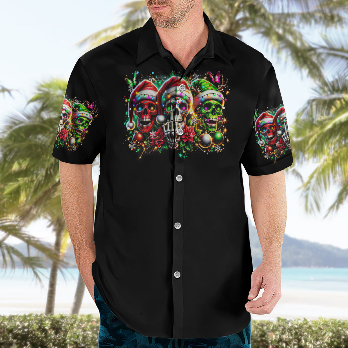 Sugar Skull Santa Hawaiian Shirt The Good Girl In Me Got Tired So Bitch In Me Came Out - Wonder Print Shop