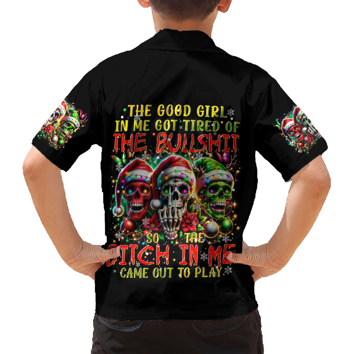 Sugar Skull Santa Kid Hawaiian Shirt The Good Girl In Me Got Tired So Bitch In Me Came Out - Wonder Print Shop