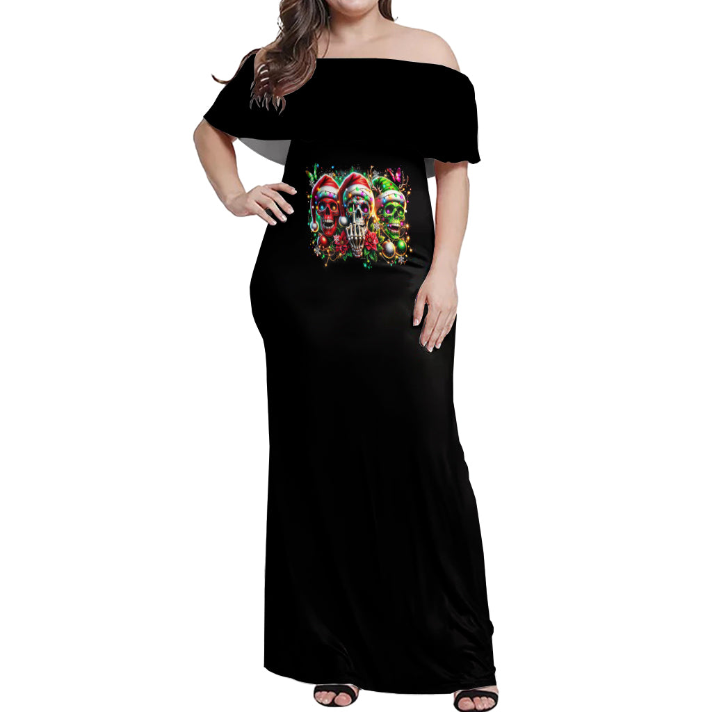 Sugar Skull Santa Off Shoulder Maxi Dress The Good Girl In Me Got Tired So Bitch In Me Came Out - Wonder Print Shop