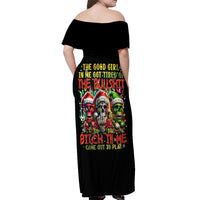 Sugar Skull Santa Off Shoulder Maxi Dress The Good Girl In Me Got Tired So Bitch In Me Came Out - Wonder Print Shop