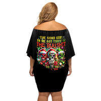 Sugar Skull Santa Off Shoulder Short Dress The Good Girl In Me Got Tired So Bitch In Me Came Out - Wonder Print Shop