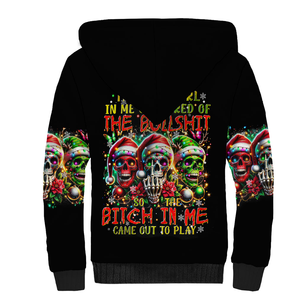 Sugar Skull Santa Sherpa Hoodie The Good Girl In Me Got Tired So Bitch In Me Came Out - Wonder Print Shop
