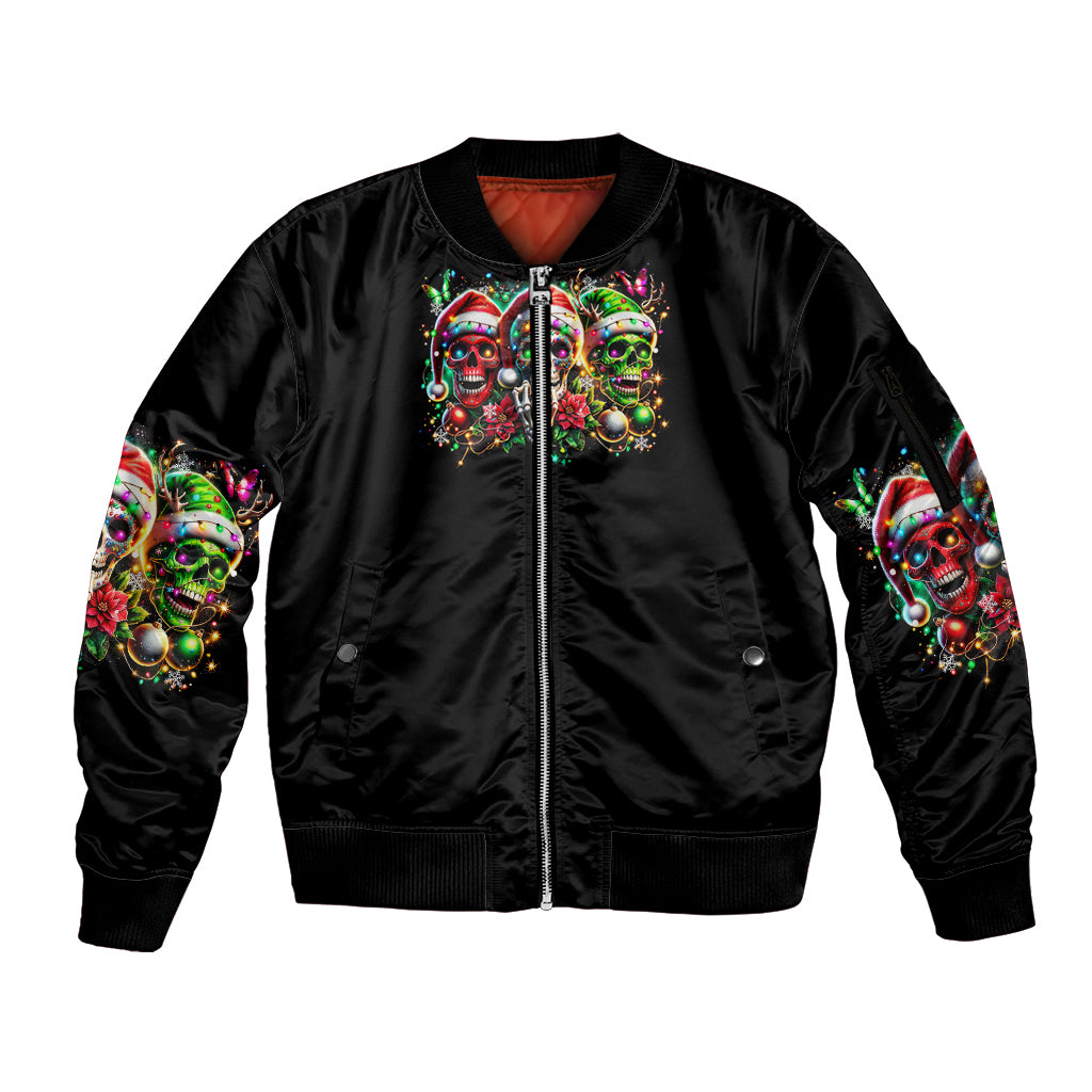 Sugar Skull Santa Sleeve Zip Bomber Jacket The Good Girl In Me Got Tired So Bitch In Me Came Out - Wonder Print Shop