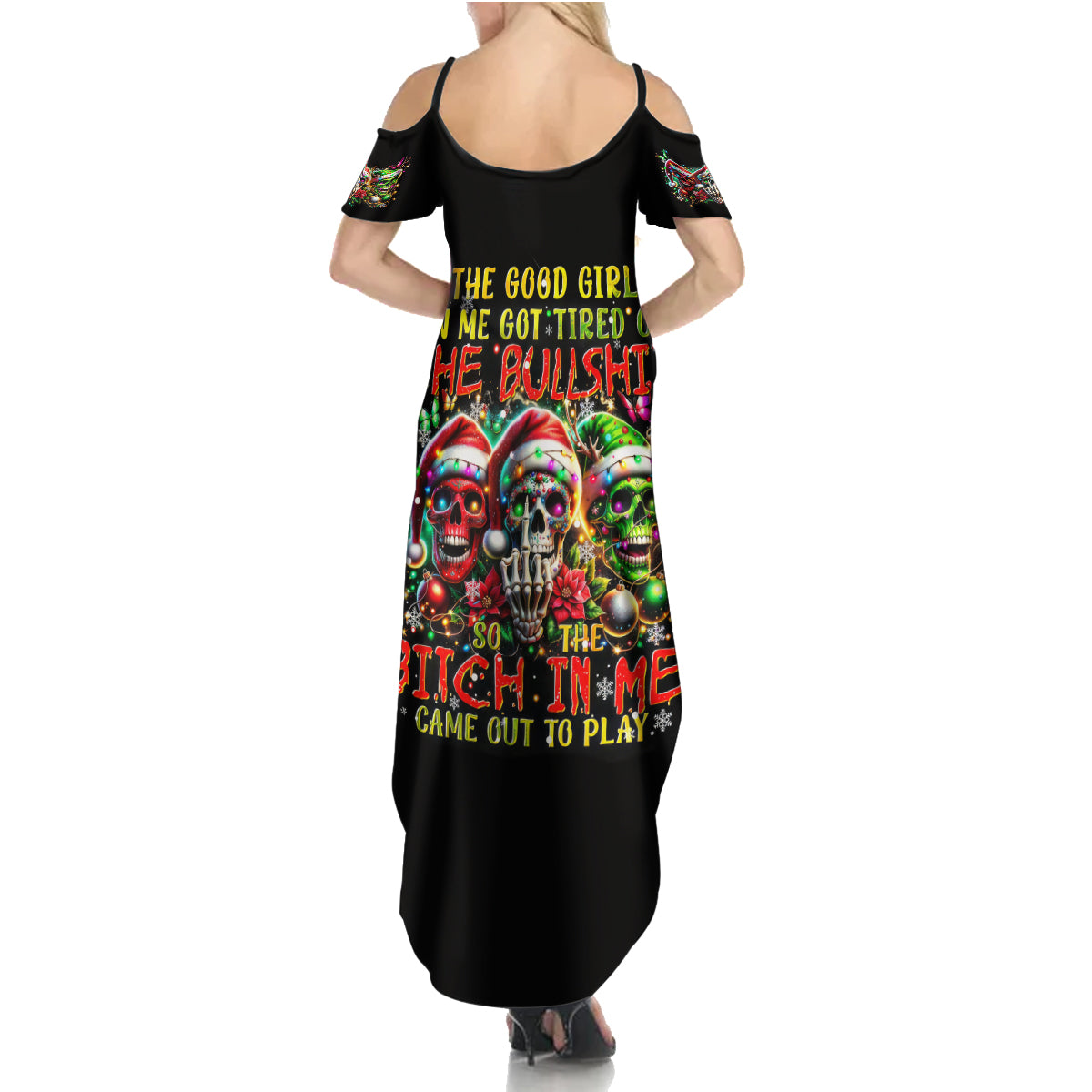 Sugar Skull Santa Summer Maxi Dress The Good Girl In Me Got Tired So Bitch In Me Came Out - Wonder Print Shop