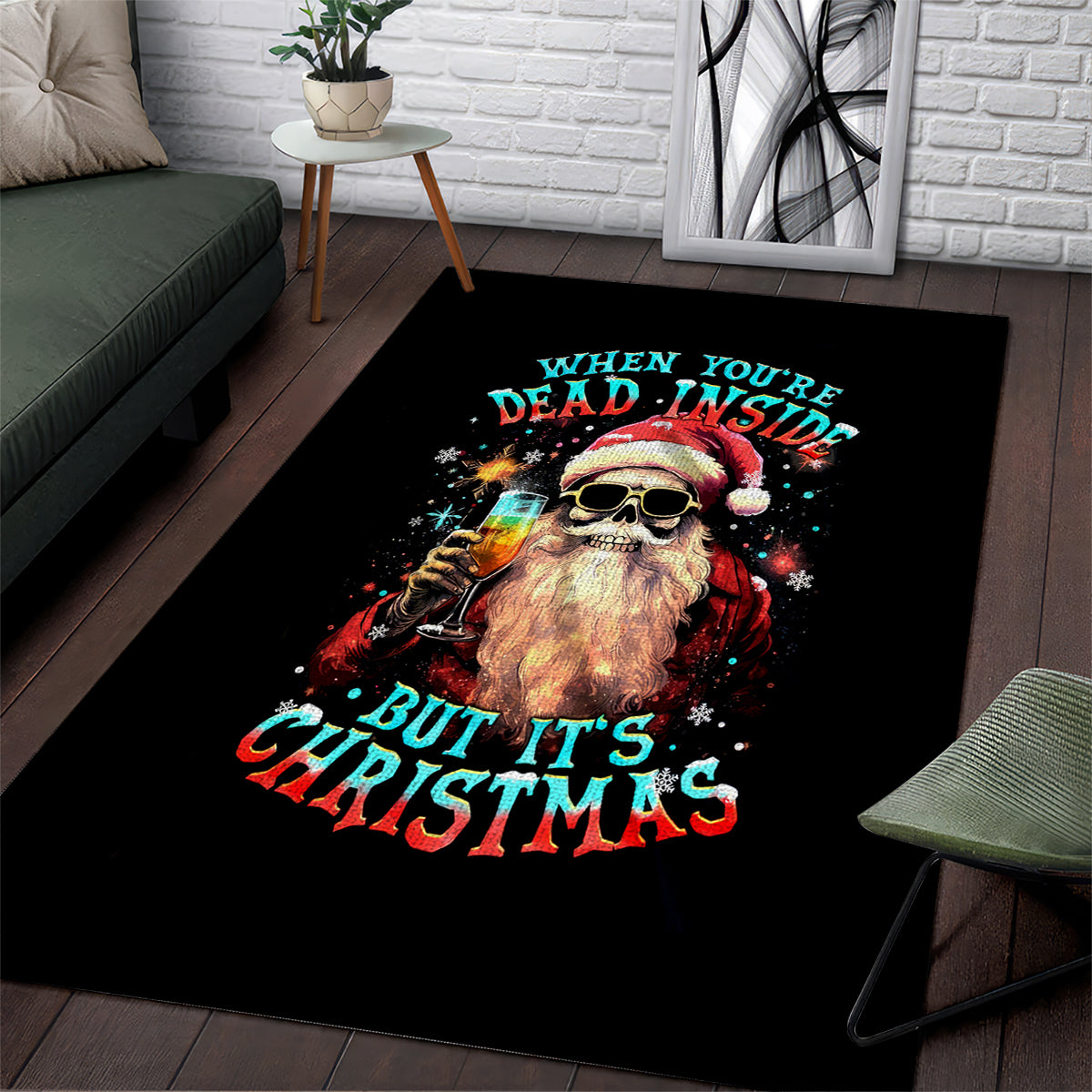 Skeleton Santa Claus Area Rug Whe You're Dead Inside But It's Christmas - Wonder Print Shop