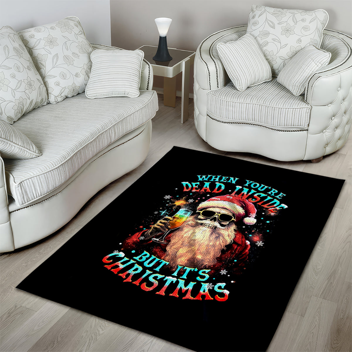 Skeleton Santa Claus Area Rug Whe You're Dead Inside But It's Christmas - Wonder Print Shop