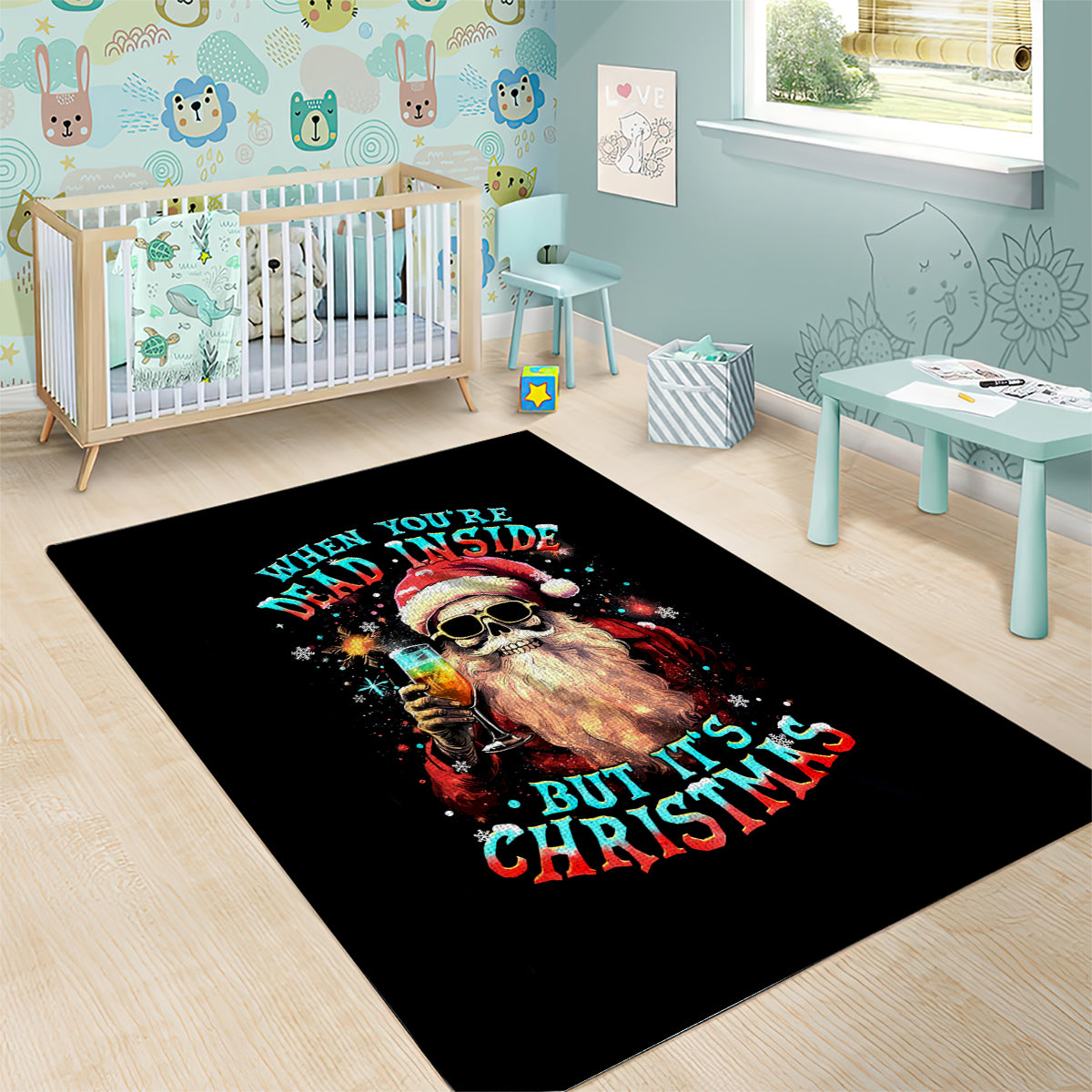 Skeleton Santa Claus Area Rug Whe You're Dead Inside But It's Christmas - Wonder Print Shop