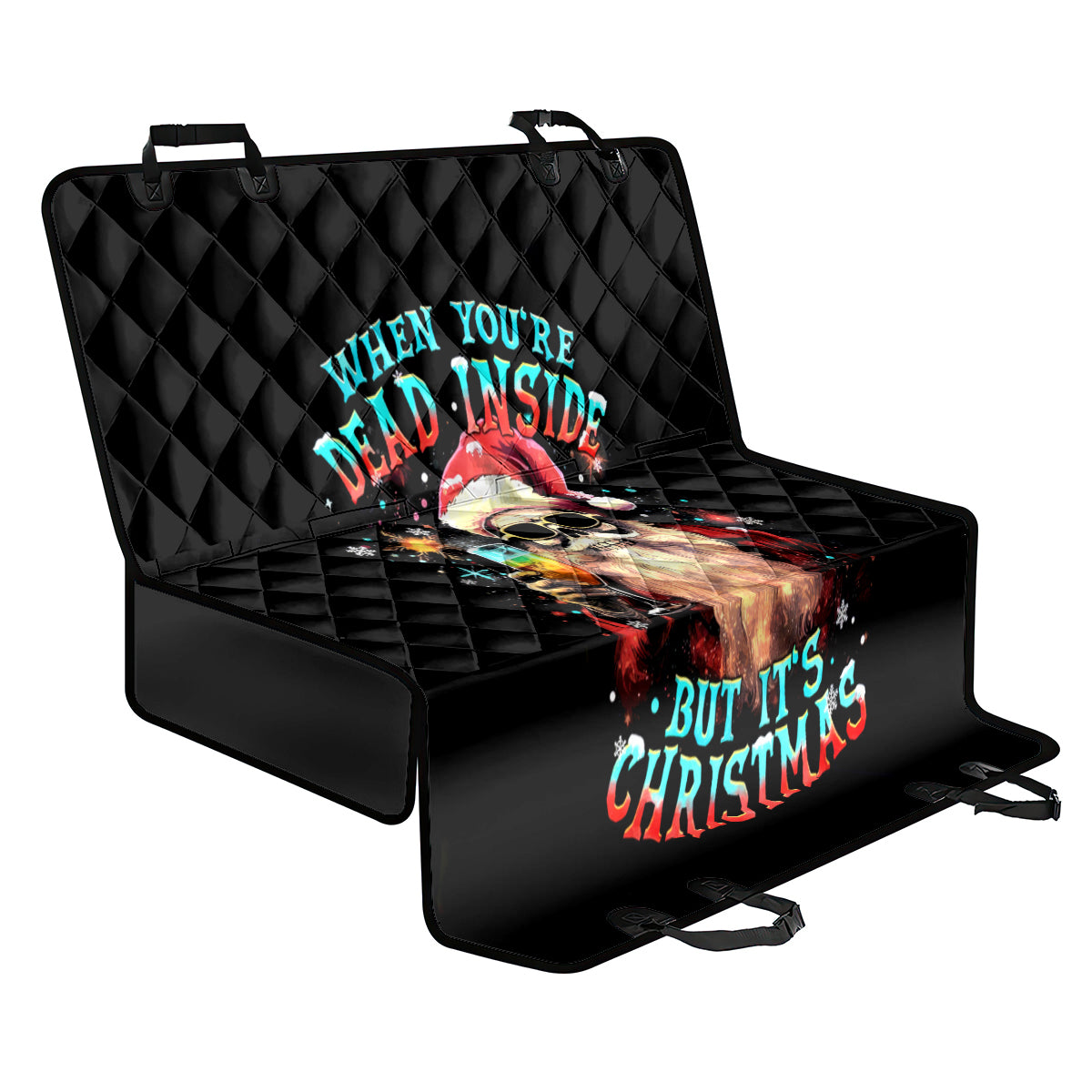 Skeleton Santa Claus Back Car Seat Cover Whe You're Dead Inside But It's Christmas - Wonder Print Shop