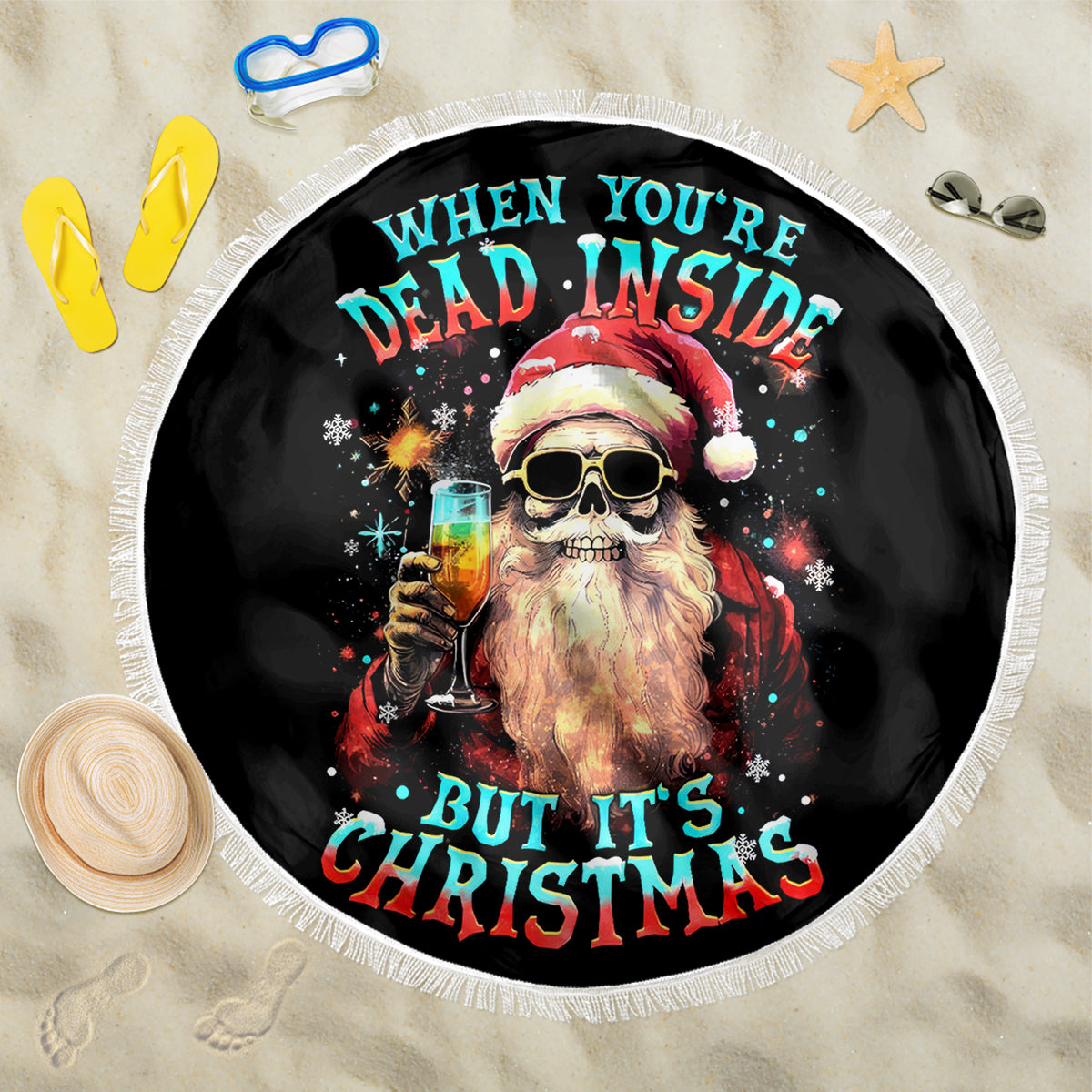 Skeleton Santa Claus Beach Blanket Whe You're Dead Inside But It's Christmas - Wonder Print Shop