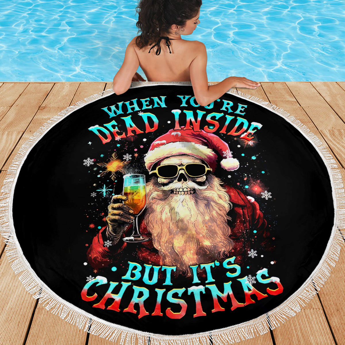 Skeleton Santa Claus Beach Blanket Whe You're Dead Inside But It's Christmas - Wonder Print Shop
