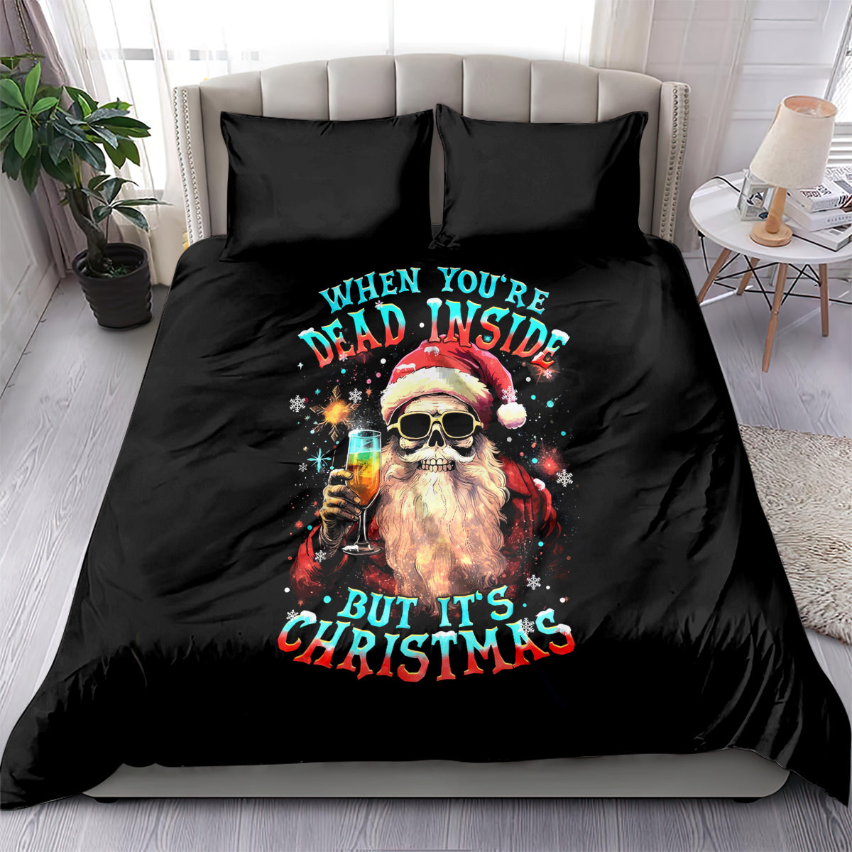 Skeleton Santa Claus Bedding Set Whe You're Dead Inside But It's Christmas - Wonder Print Shop