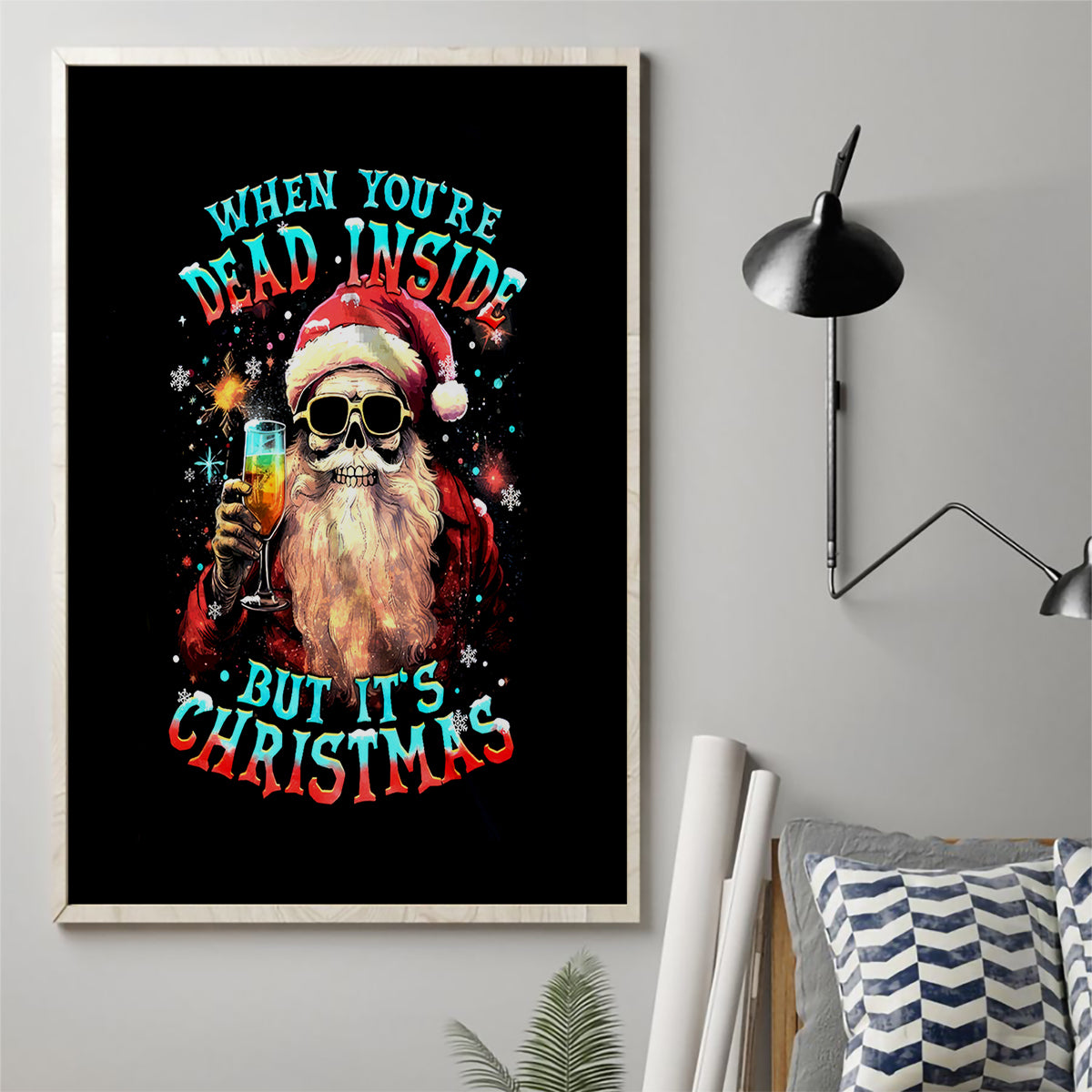 Skeleton Santa Claus Canvas Wall Art Whe You're Dead Inside But It's Christmas - Wonder Print Shop