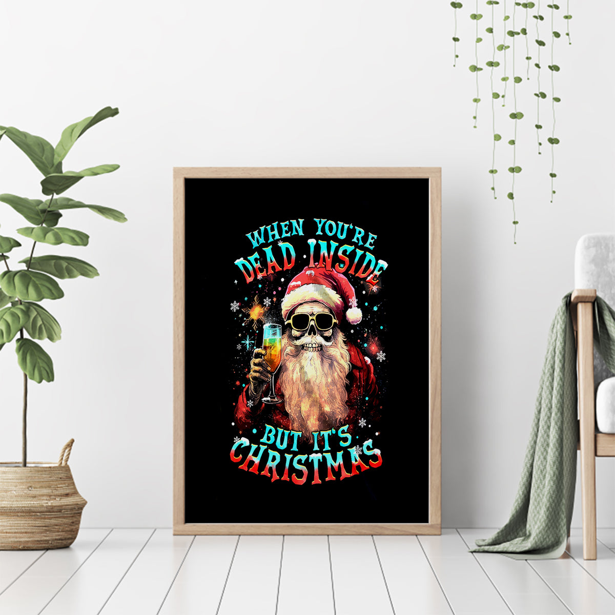 Skeleton Santa Claus Canvas Wall Art Whe You're Dead Inside But It's Christmas - Wonder Print Shop