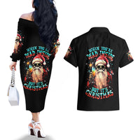 Skeleton Santa Claus Couples Matching Off The Shoulder Long Sleeve Dress and Hawaiian Shirt Whe You're Dead Inside But It's Christmas - Wonder Print Shop