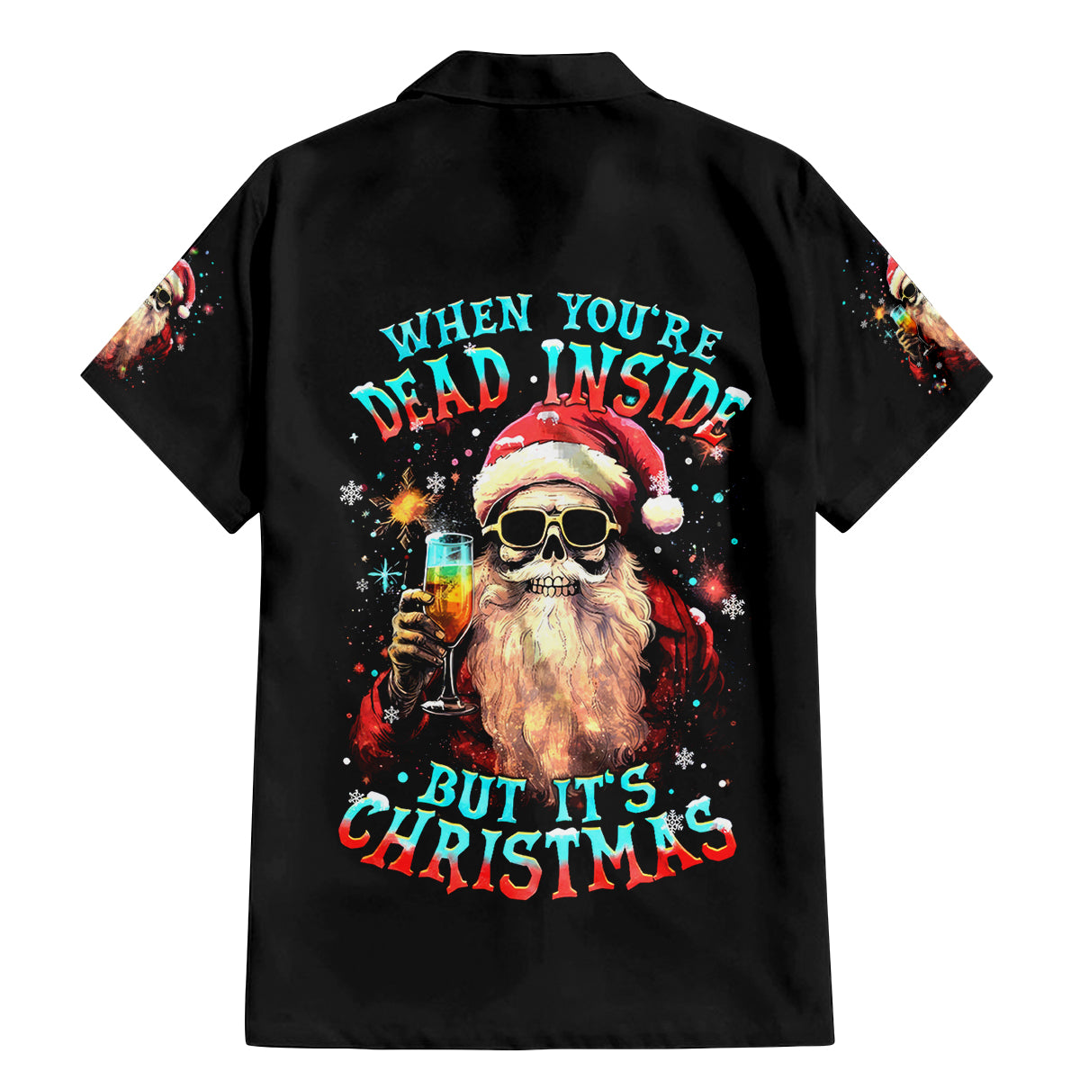 Skeleton Santa Claus Family Matching Mermaid Dress and Hawaiian Shirt Whe You're Dead Inside But It's Christmas - Wonder Print Shop