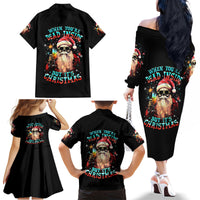 Skeleton Santa Claus Family Matching Off Shoulder Long Sleeve Dress and Hawaiian Shirt Whe You're Dead Inside But It's Christmas - Wonder Print Shop