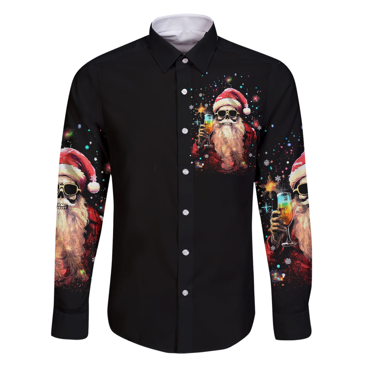 Skeleton Santa Claus Family Matching Off Shoulder Long Sleeve Dress and Hawaiian Shirt Whe You're Dead Inside But It's Christmas - Wonder Print Shop