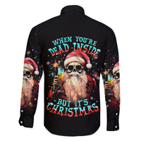 Skeleton Santa Claus Family Matching Off Shoulder Long Sleeve Dress and Hawaiian Shirt Whe You're Dead Inside But It's Christmas - Wonder Print Shop