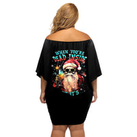 Skeleton Santa Claus Family Matching Off Shoulder Short Dress and Hawaiian Shirt Whe You're Dead Inside But It's Christmas - Wonder Print Shop