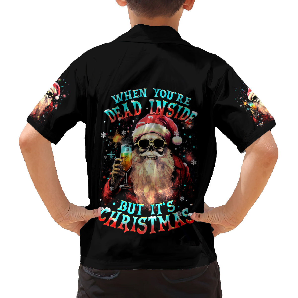 Skeleton Santa Claus Family Matching Summer Maxi Dress and Hawaiian Shirt Whe You're Dead Inside But It's Christmas - Wonder Print Shop