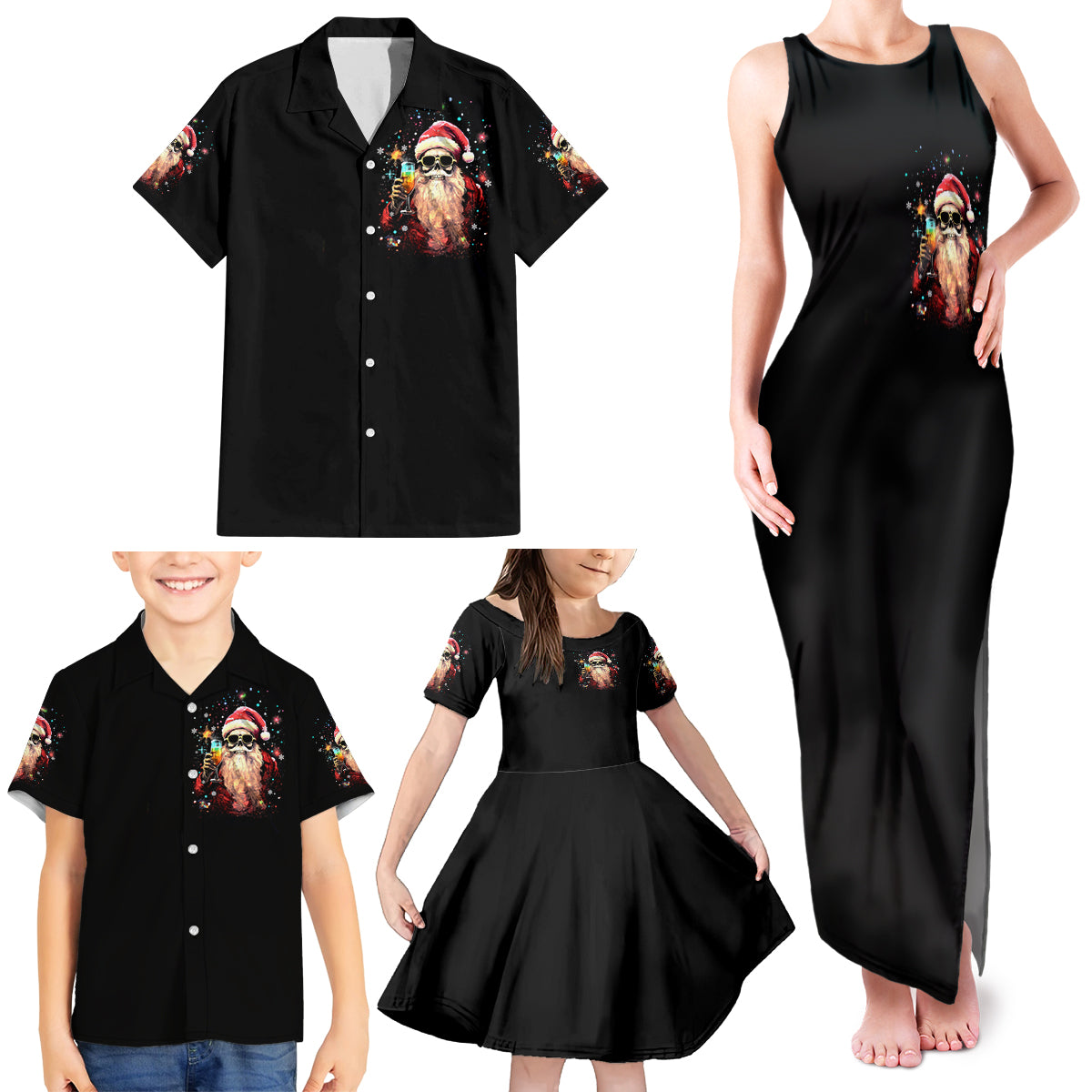 Skeleton Santa Claus Family Matching Tank Maxi Dress and Hawaiian Shirt Whe You're Dead Inside But It's Christmas - Wonder Print Shop
