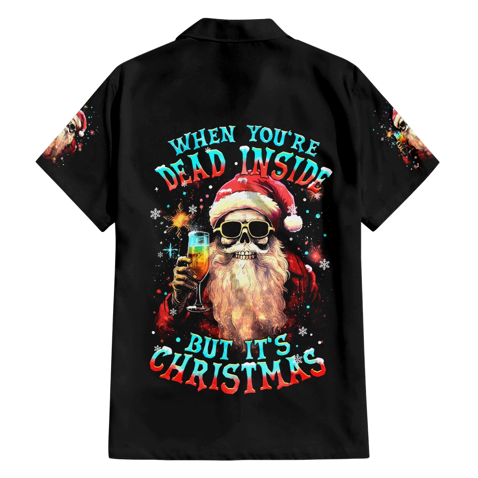 Skeleton Santa Claus Hawaiian Shirt Whe You're Dead Inside But It's Christmas - Wonder Print Shop