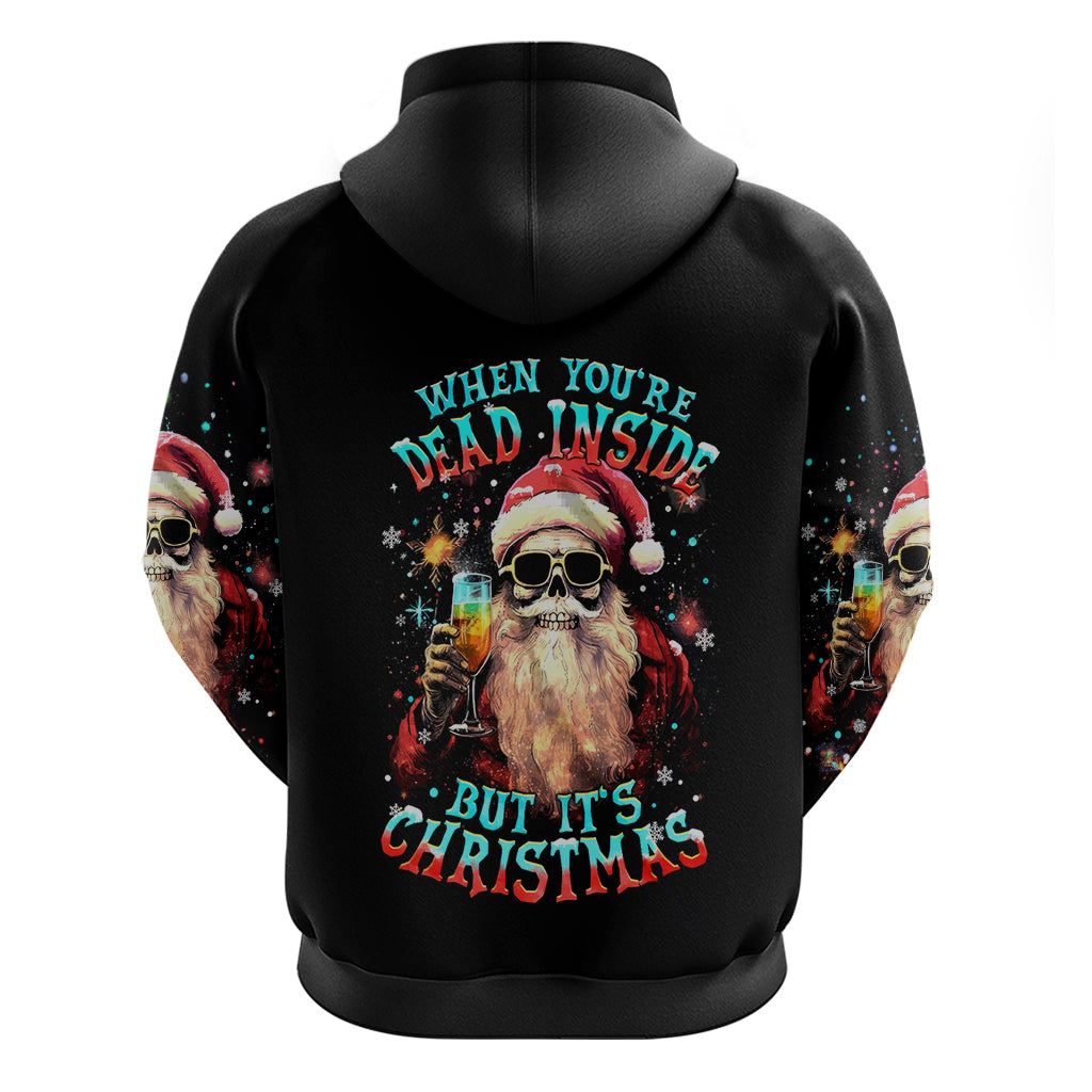 Skeleton Santa Claus Hoodie Whe You're Dead Inside But It's Christmas - Wonder Print Shop