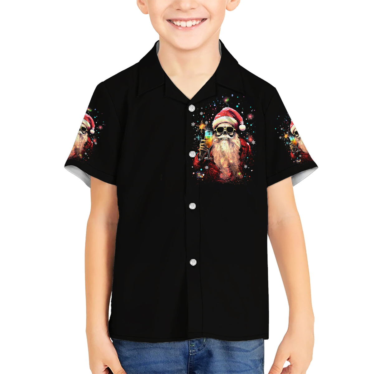 Skeleton Santa Claus Kid Hawaiian Shirt Whe You're Dead Inside But It's Christmas - Wonder Print Shop