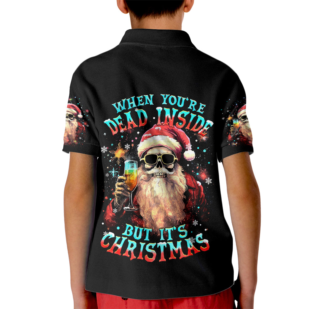 Skeleton Santa Claus Kid Polo Shirt Whe You're Dead Inside But It's Christmas - Wonder Print Shop