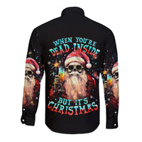 Skeleton Santa Claus Long Sleeve Button Shirt Whe You're Dead Inside But It's Christmas - Wonder Print Shop