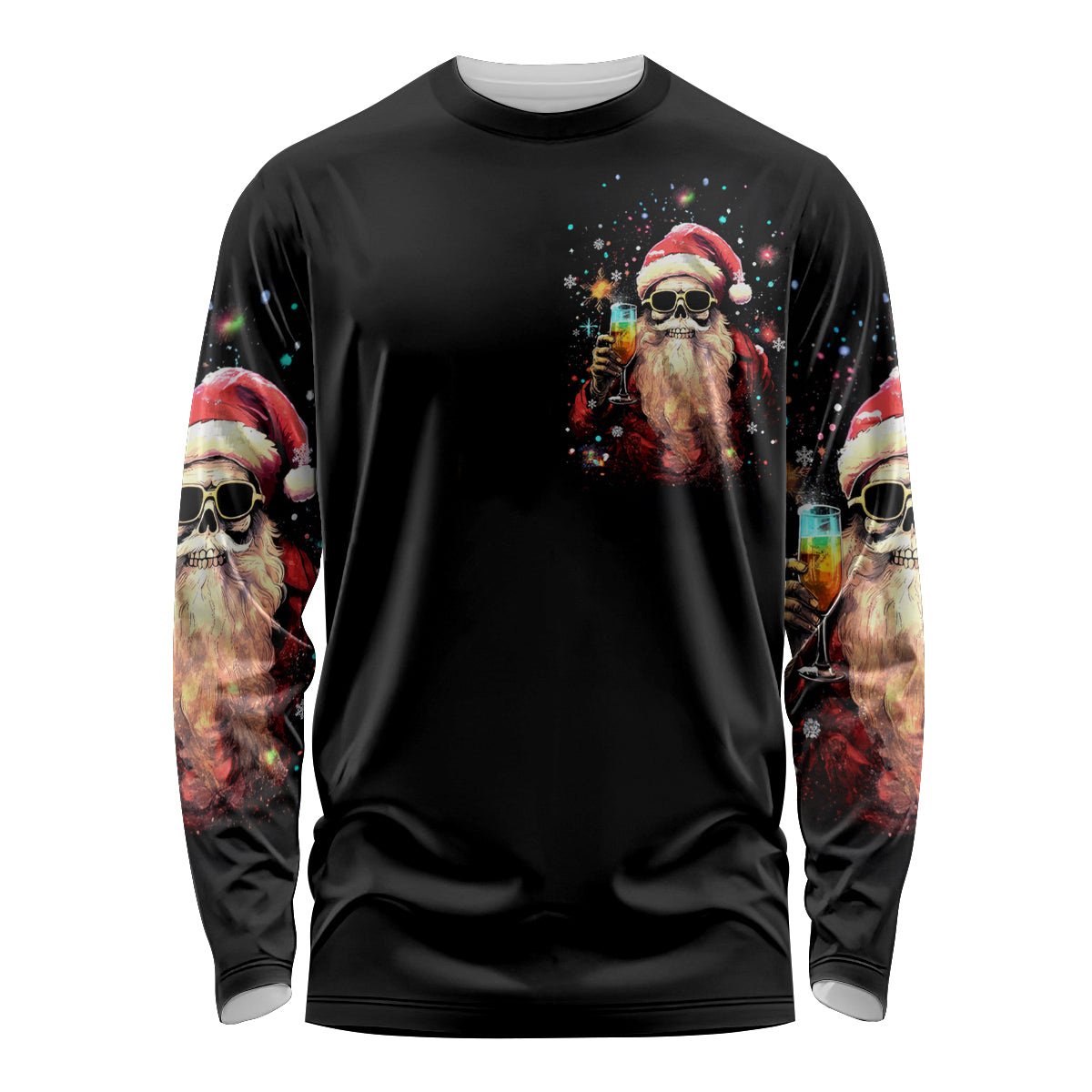 Skeleton Santa Claus Long Sleeve Shirt Whe You're Dead Inside But It's Christmas - Wonder Print Shop