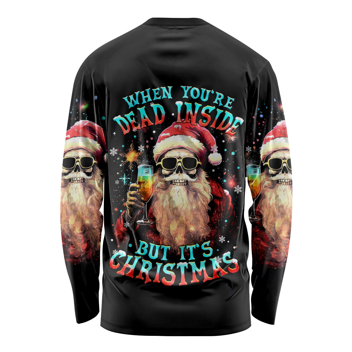 Skeleton Santa Claus Long Sleeve Shirt Whe You're Dead Inside But It's Christmas - Wonder Print Shop