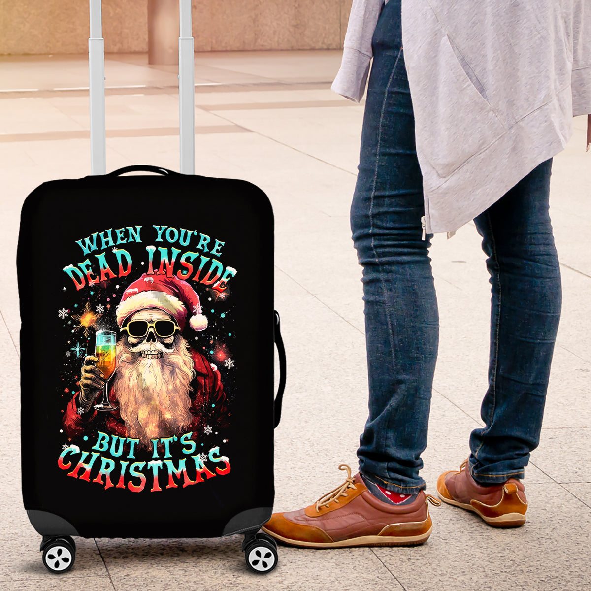 Skeleton Santa Claus Luggage Cover Whe You're Dead Inside But It's Christmas - Wonder Print Shop