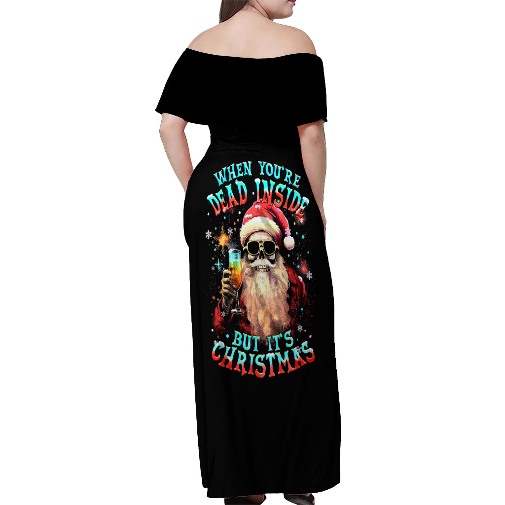 Skeleton Santa Claus Off Shoulder Maxi Dress Whe You're Dead Inside But It's Christmas - Wonder Print Shop