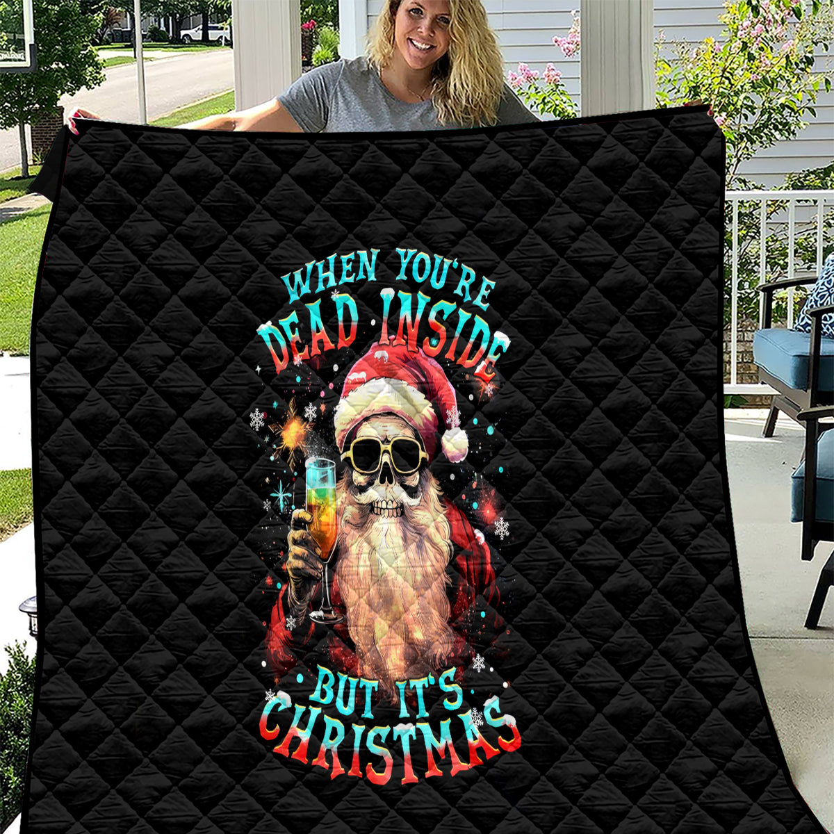 Skeleton Santa Claus Quilt Whe You're Dead Inside But It's Christmas - Wonder Print Shop