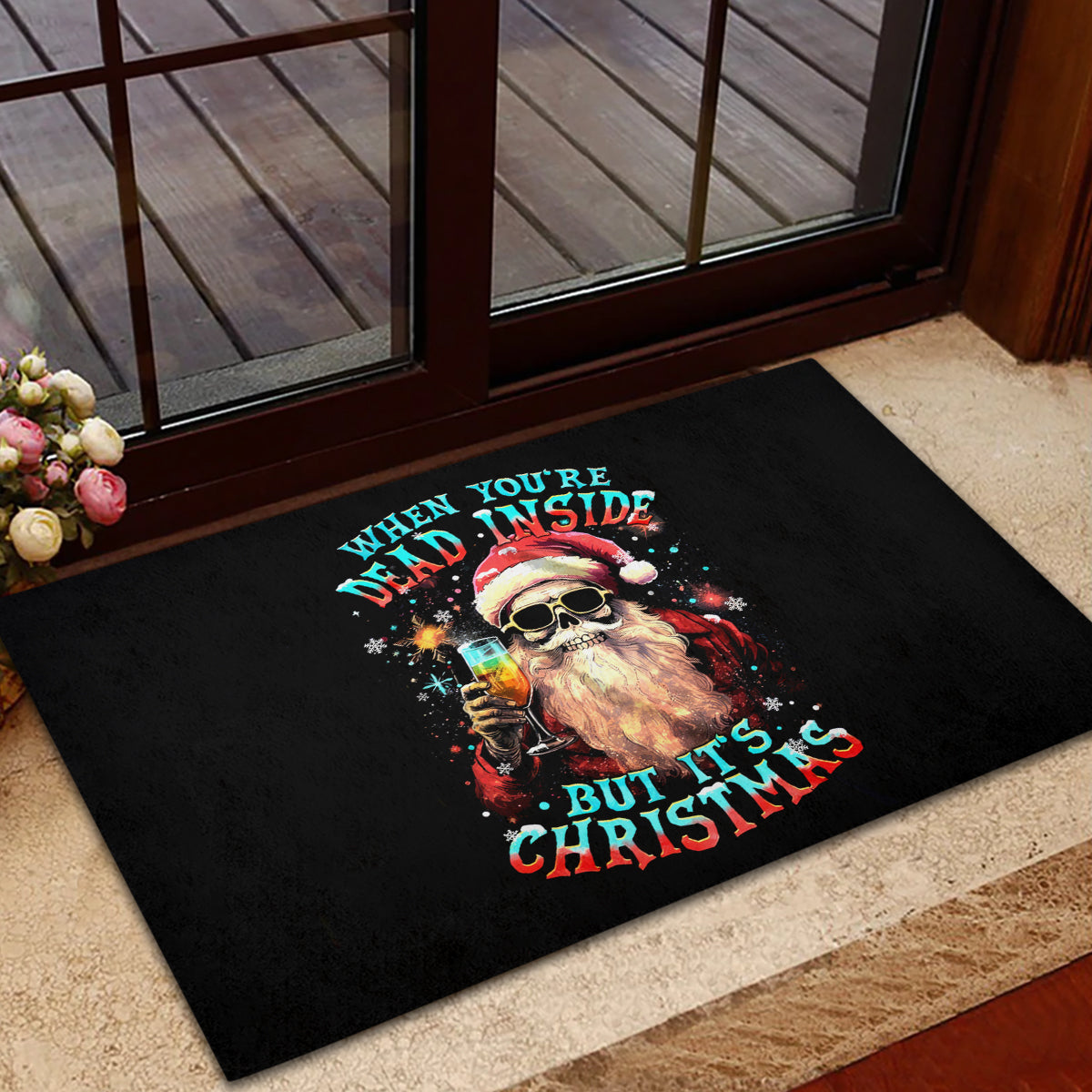 Skeleton Santa Claus Rubber Doormat Whe You're Dead Inside But It's Christmas - Wonder Print Shop