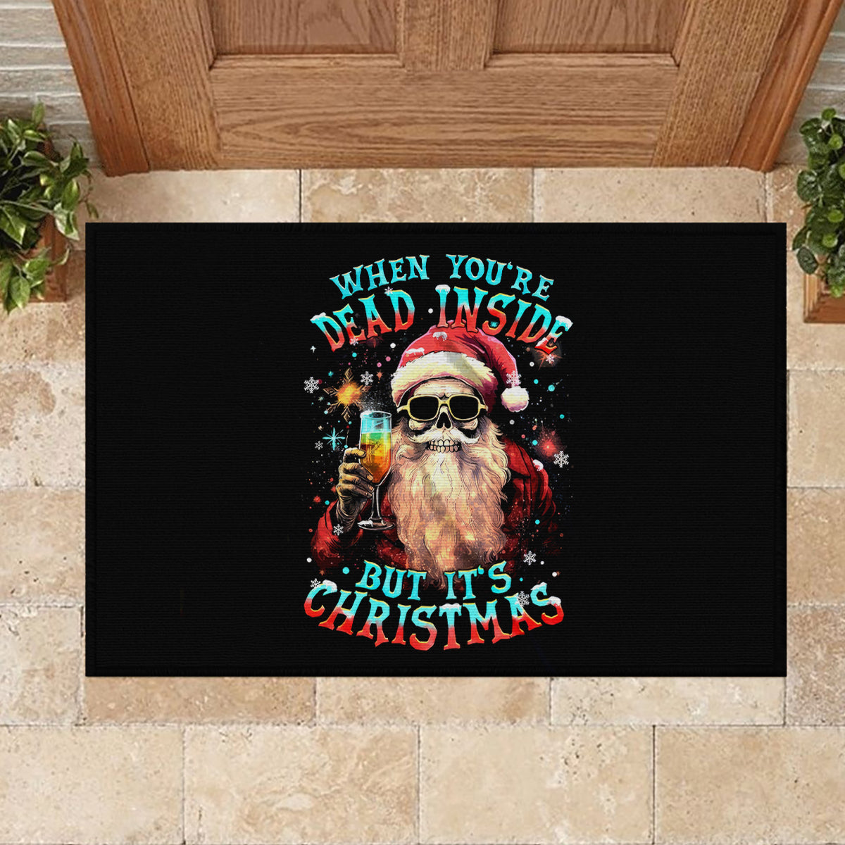 Skeleton Santa Claus Rubber Doormat Whe You're Dead Inside But It's Christmas - Wonder Print Shop