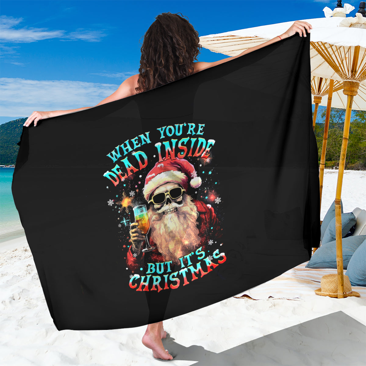 Skeleton Santa Claus Sarong Whe You're Dead Inside But It's Christmas - Wonder Print Shop