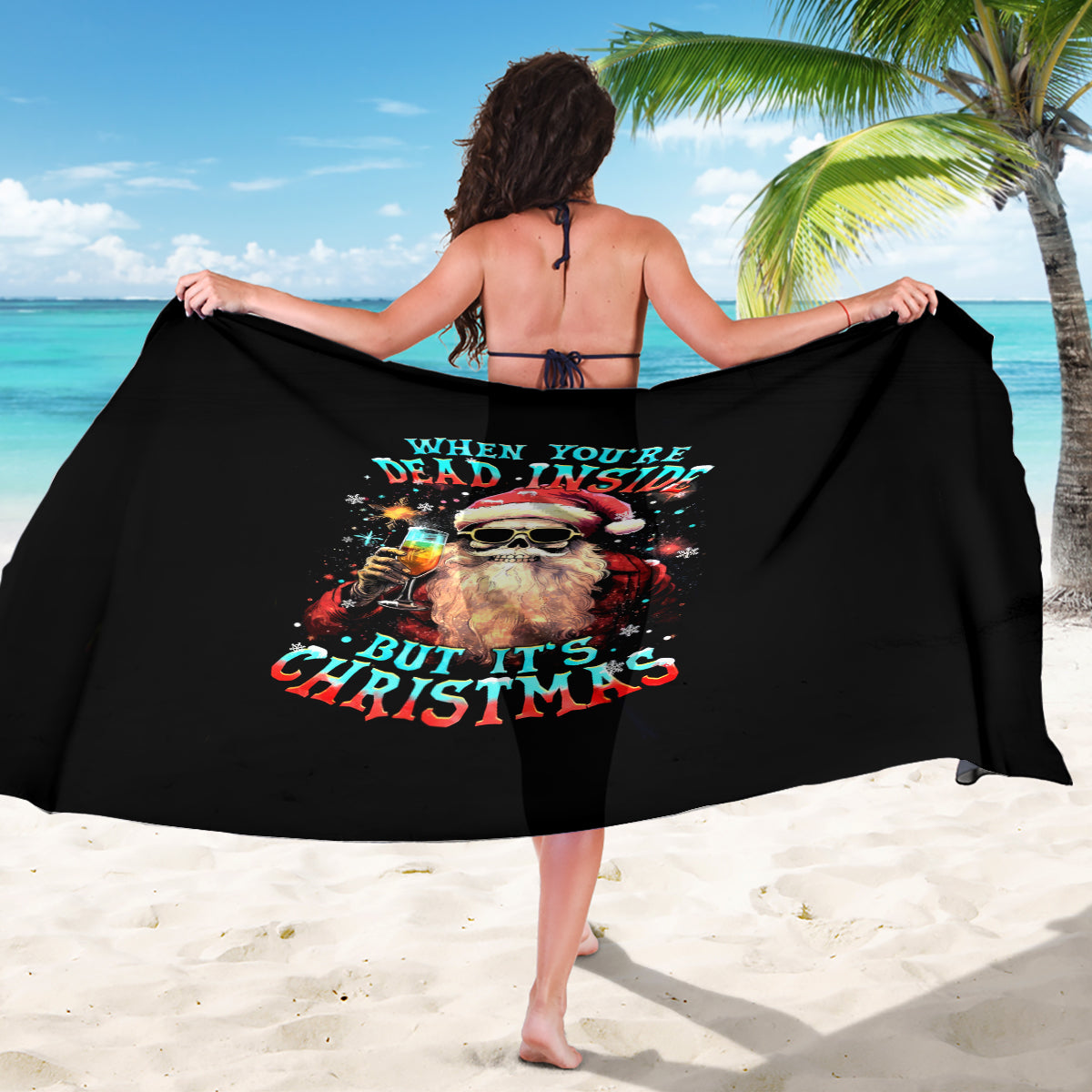 Skeleton Santa Claus Sarong Whe You're Dead Inside But It's Christmas - Wonder Print Shop