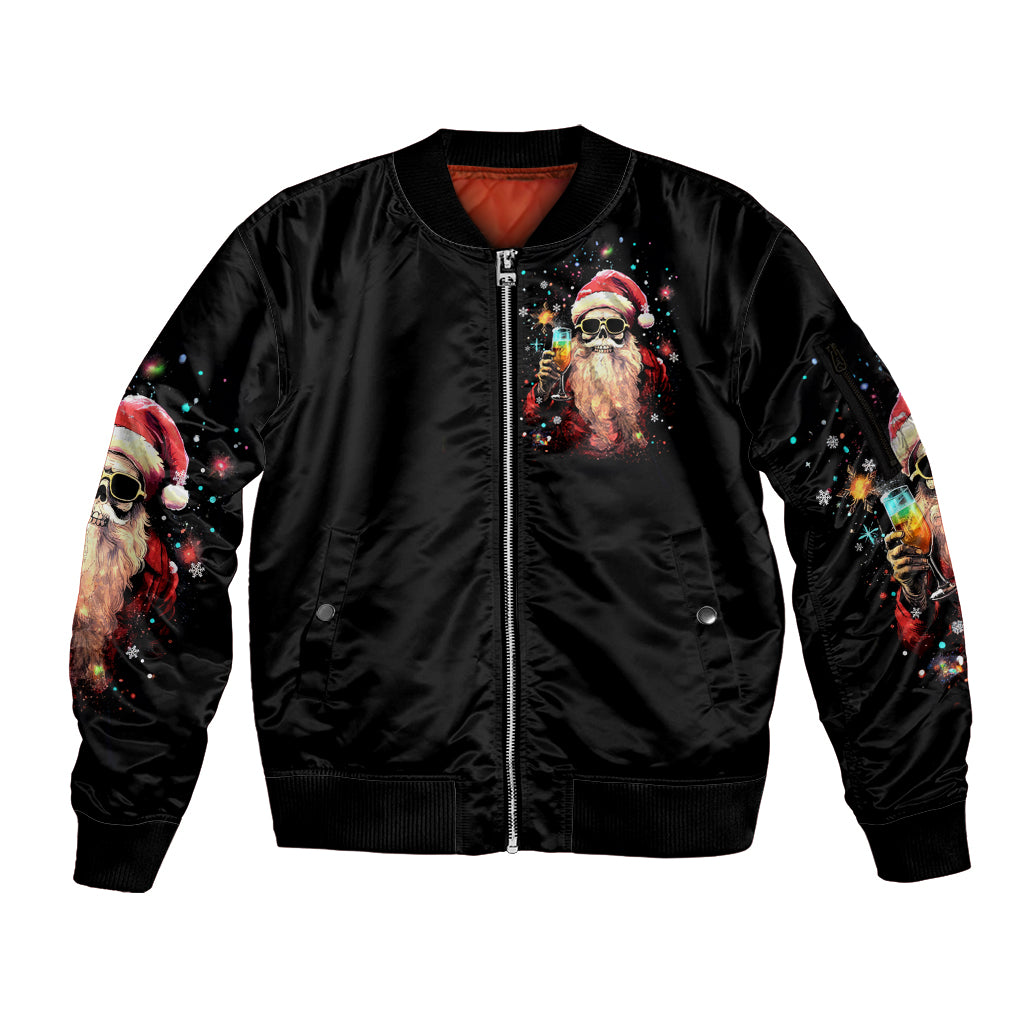 Skeleton Santa Claus Sleeve Zip Bomber Jacket Whe You're Dead Inside But It's Christmas - Wonder Print Shop