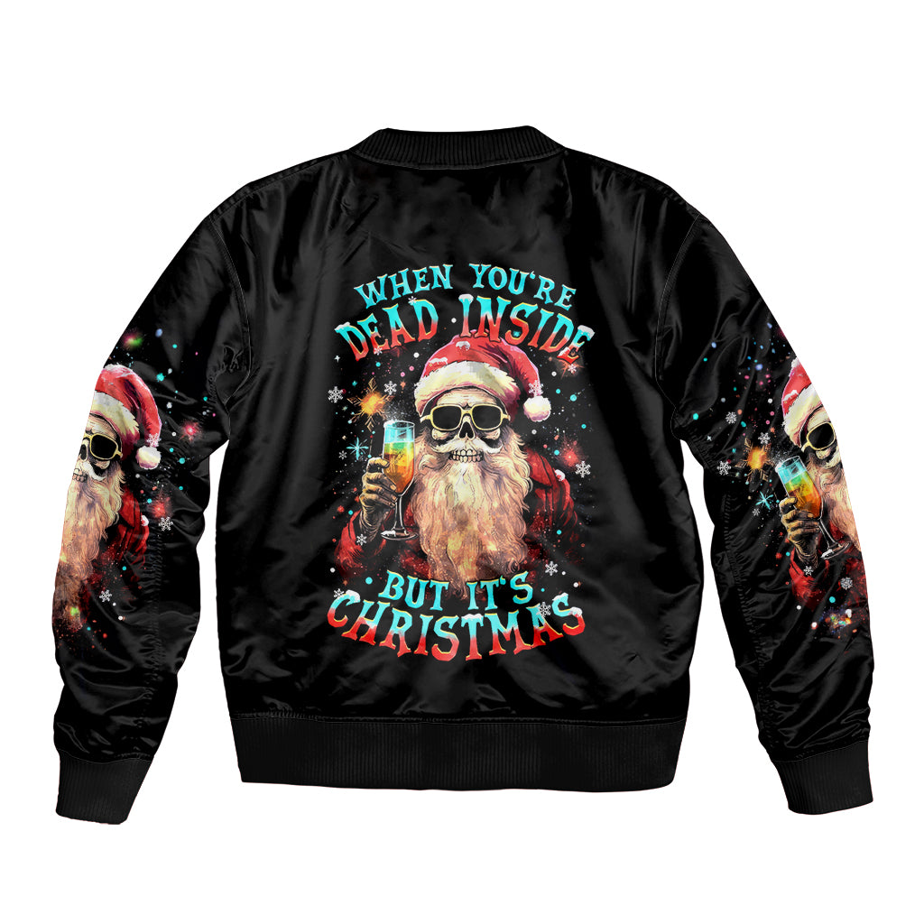 Skeleton Santa Claus Sleeve Zip Bomber Jacket Whe You're Dead Inside But It's Christmas - Wonder Print Shop