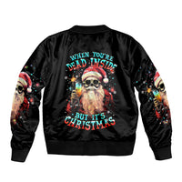 Skeleton Santa Claus Sleeve Zip Bomber Jacket Whe You're Dead Inside But It's Christmas - Wonder Print Shop